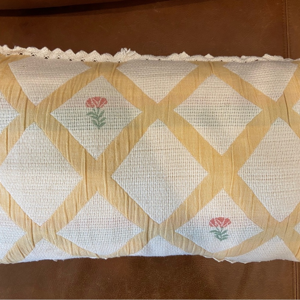 Bebe Organic Embroidered Diamond Pattern Lumbar Pillow